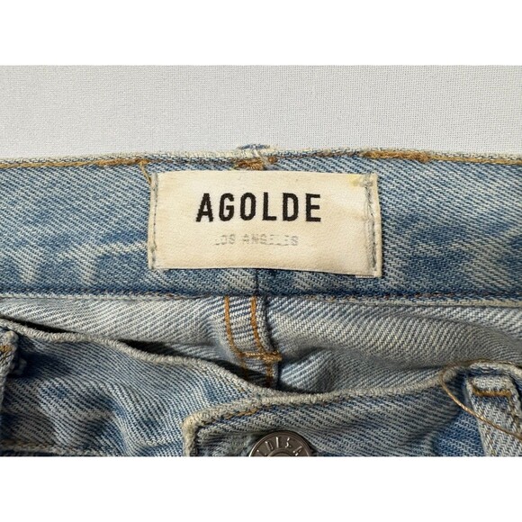 Agolde Women 90s High Rise Loose Fit Raw Hem Destroyed Ripped Jeans Blue Sz 29 - Picture 8 of 14